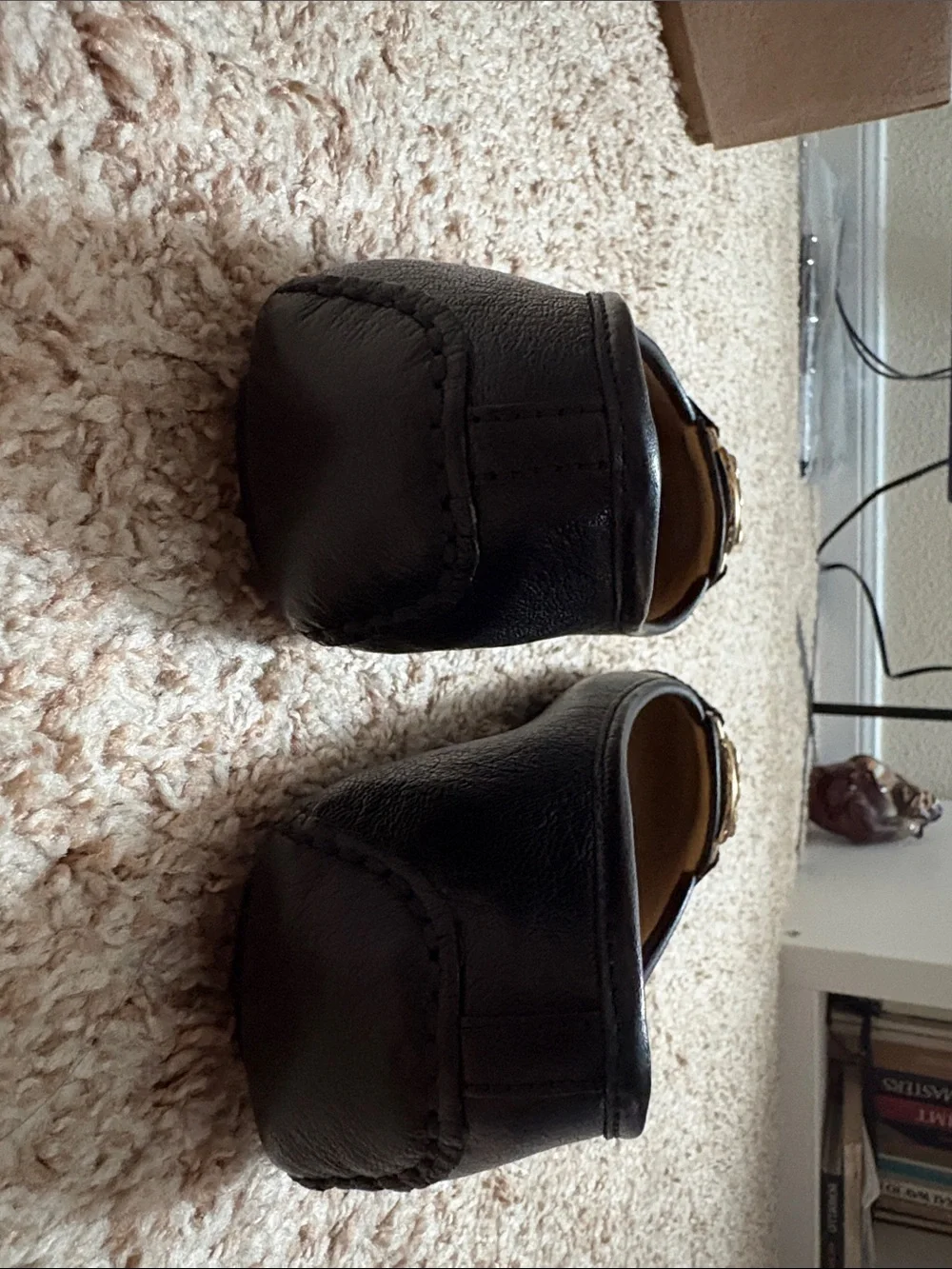 MICHAEL Michael Kors Black Leather Logo Ballet Flats with Gold MK Emblem